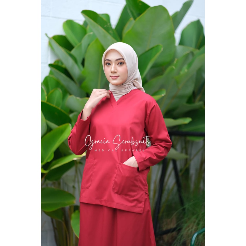 GRACIA SCRUBSUITS - Baju jaga / malam / oka / scrubsuits / scrub ROK panjang dokter perawat bidan