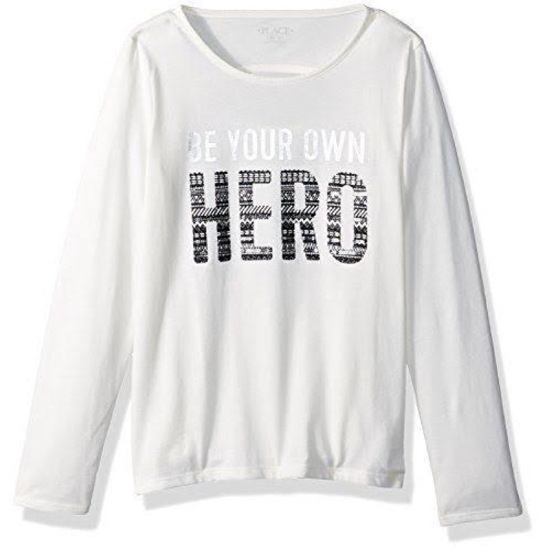 Place kaos anak perempuan putih lengan panjang hero