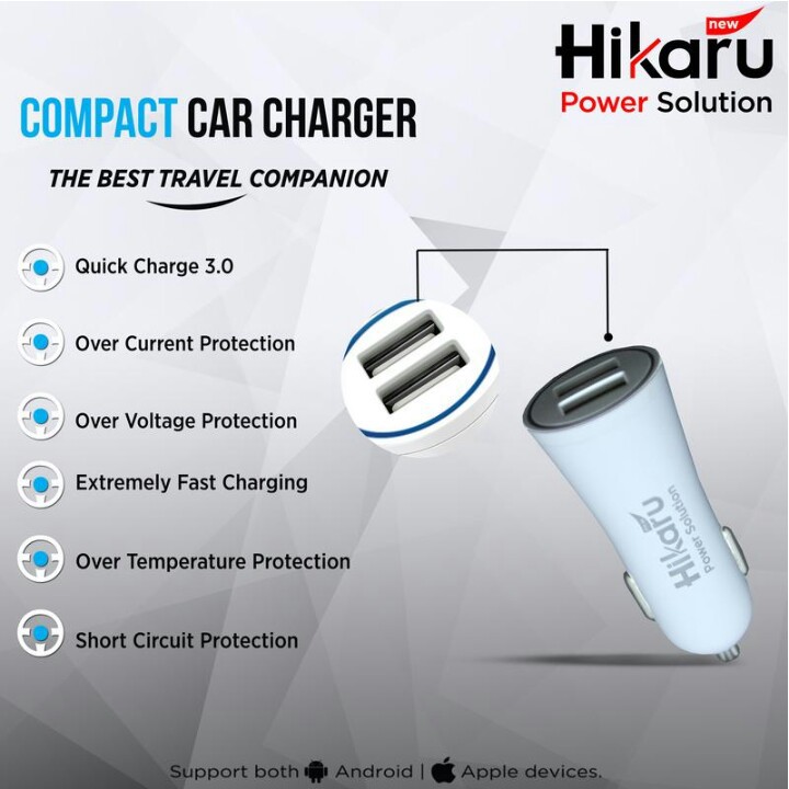 HIKARU charger mobil 2 usb ports 2.4A saver hikaru HKCC17