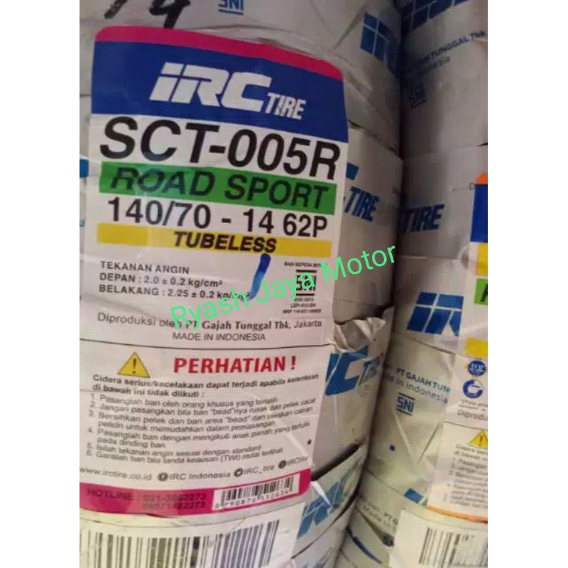 Ban Tubeless IRC SCT-005R 140/70-14 for Aerox/pcx/Aerox new