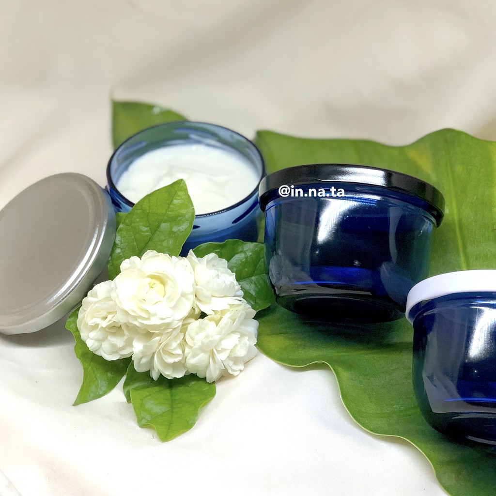 ReGlass 125 ml Cobalt blue Jar Cream Pot + Tutup Seng, Toples Jar Biru, Tempat Penyimpanan Kosmetik, Lilin