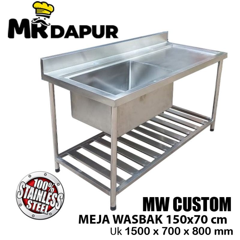 MEJA WASBAK DAPUR KOMERSIAL 150 CM MRDAPUR ORIGINAL