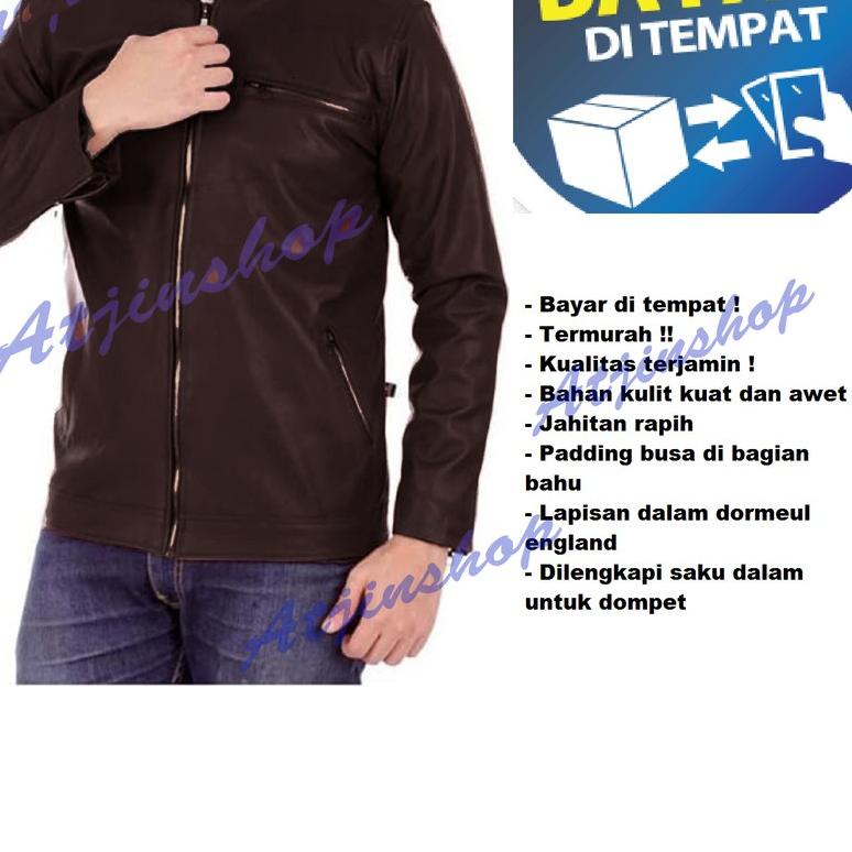 ♦ Atjin-Jaket Kulit Pria Kasual Exclusive Series Ferrari / Jaket Motor Pria [Coklat - Hitam] ☊