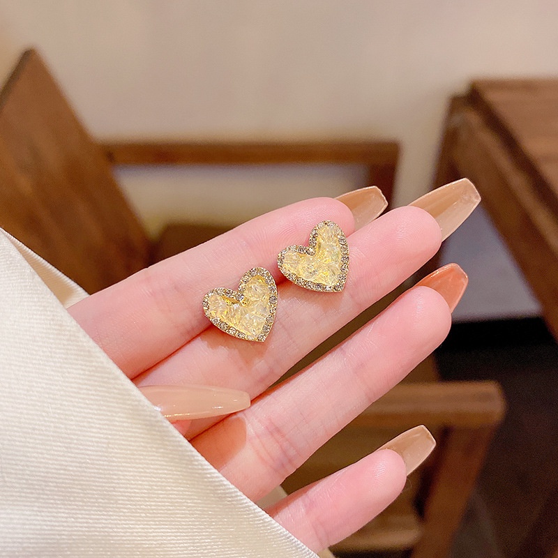 Anting Tusuk Sterling silver 925 Desain Hati Hias Kristal Berlian Imitasi Mewah Berkilau Untuk Wanita