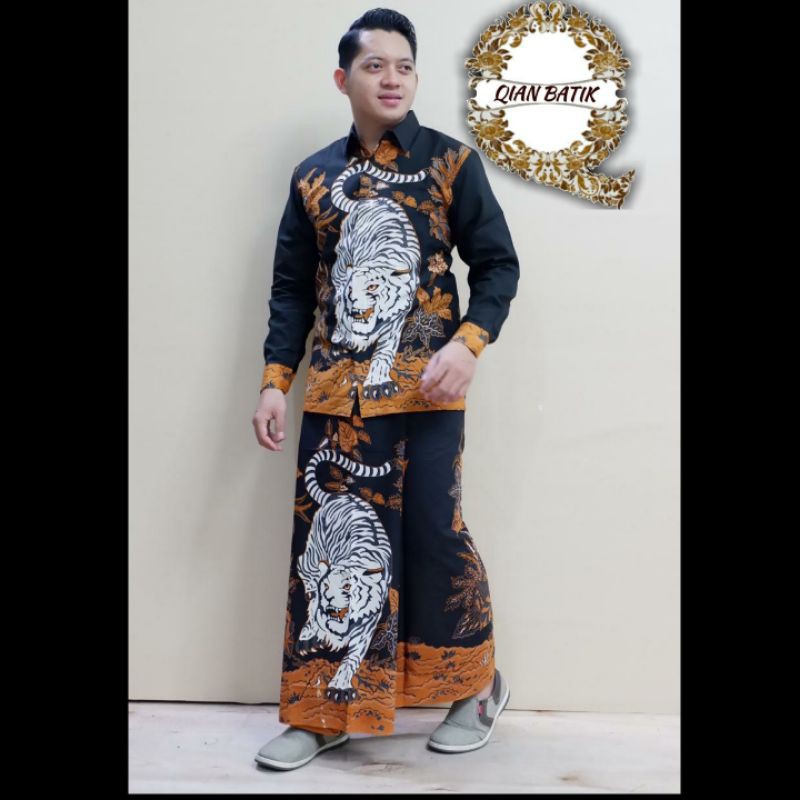 Setelan Sarung kemeja batik Harimau putih