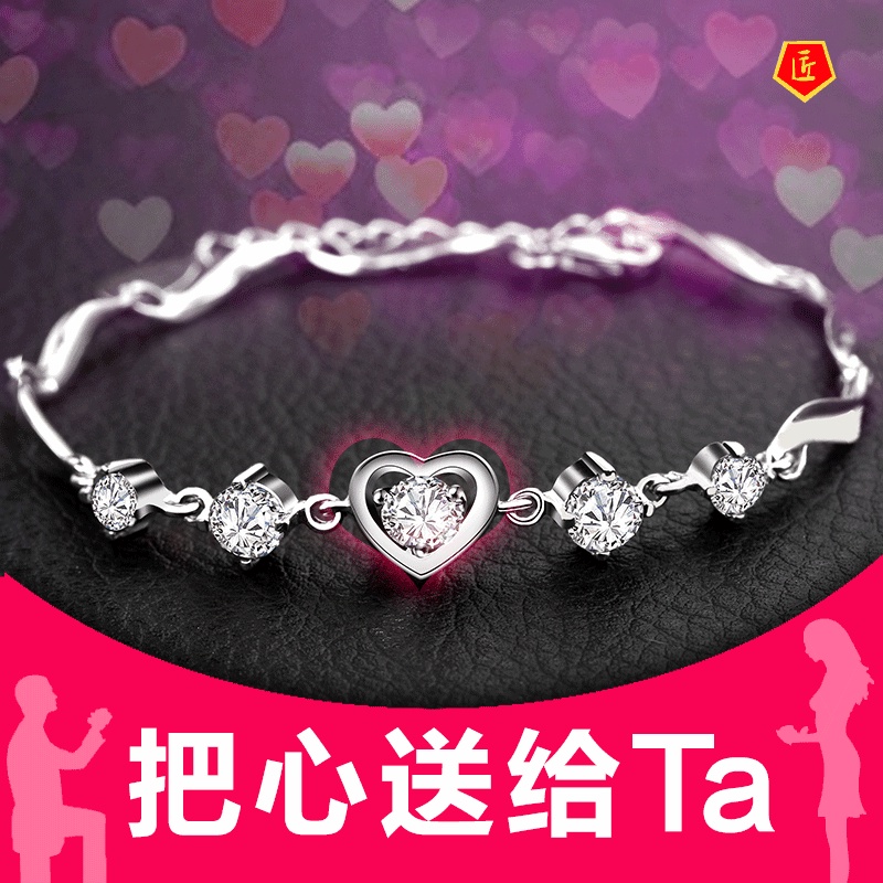 [Ready Stock]925 Silver Heart-Shaped Amethyst Bracelet