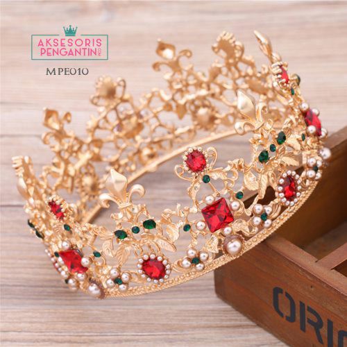 [PRODUK FAVORIT] AKSESORIS RAMBUT CROWN WEDDING MAHKOTA FULL ROUND EMAS MPE010