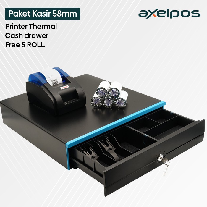 PAKET ALAT KASIR ANDROID - PRINTER BLUETOOTH 58MM - CASH DRAWER 5 SLOT - FREE 5ROLL