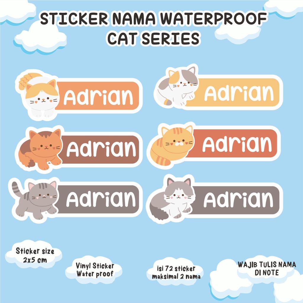 

STICKER NAMA TEMA KUCING WATERPROOF