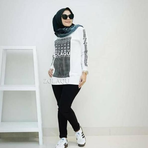Serbuuuu.. KAOS WANITA LENGAN PANJANG ZOLAQU PUTIH // ZLQ GARIS