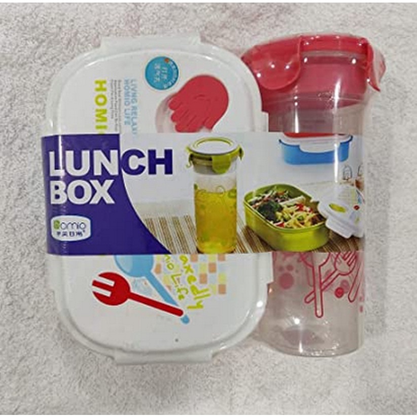 Kotak Makan Paket lunch box (kotak tempat makan) + botol minum homio bpa free