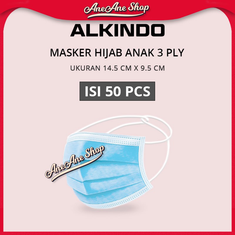 Masker Alkindo 3ply Anak Hijab Isi 50 Masker Sekali Pakai 3 Ply Non Medis