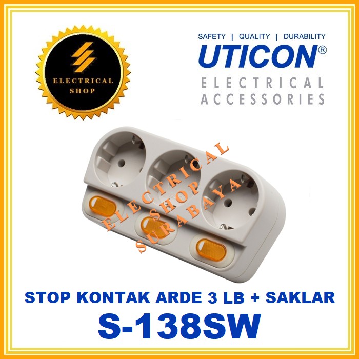 UTICON STOP KONTAK ARDE 3 LUBANG + SAKLAR S-138 SW (GROSIR) S-138SW S138SW 2P LOBANG SNI ORIGINAL