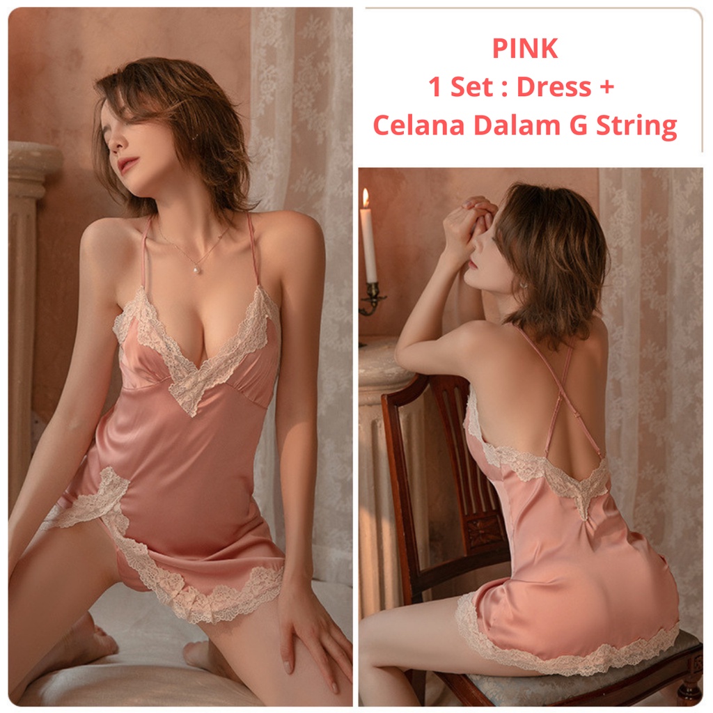 Lingerie Seksi Baju Tidur Lace Seksi Gaun Malam Seksi Free Celana Dalam G String 893