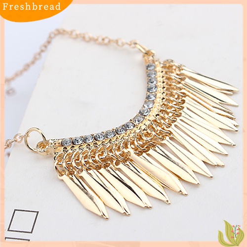 [TERLARIS]Women's Golden Color Tassels Pendent Rhinestone Choker Long Chain Party Necklace