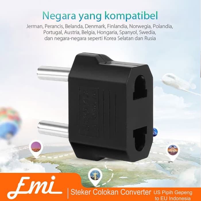 Over Steker Colokan Gepeng/Pipih ke Bulat (Colokan Standard Indonesia) By EMI