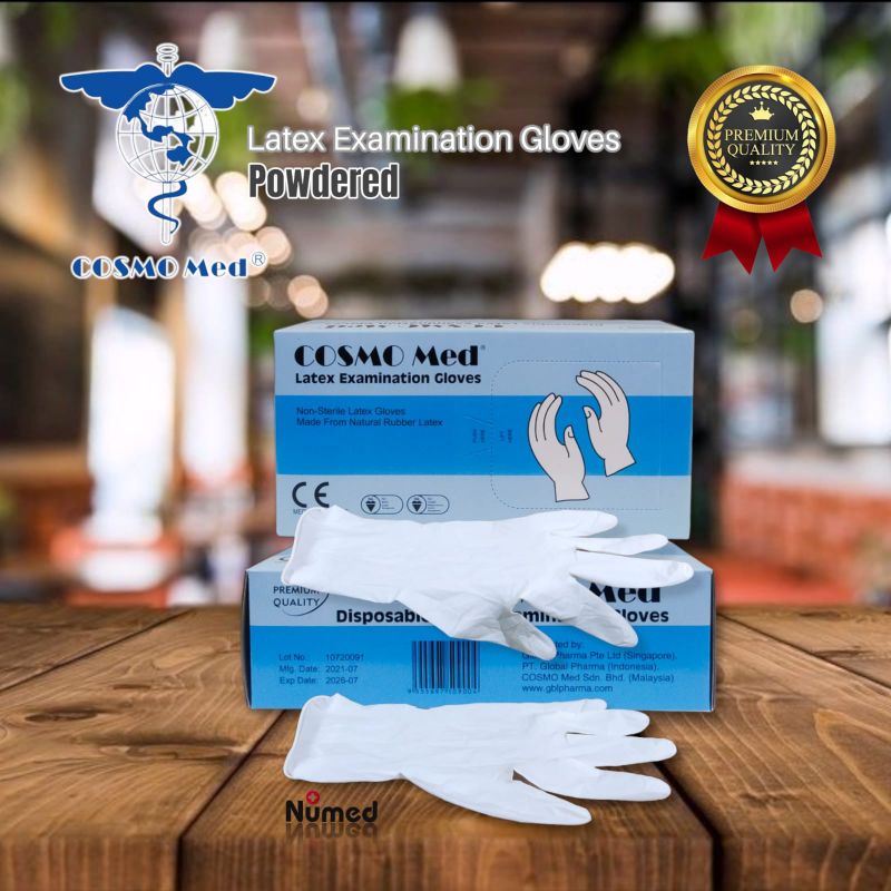 Sarung Tangan Karet Latex Medis Original Cosmo Med / Latex Powder Examination Gloves Cosmomed