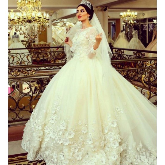 Gaun wedding pengantin Sleeve Muslim Vestido   /gaun pernikahan   lengan  panjang  /gaun