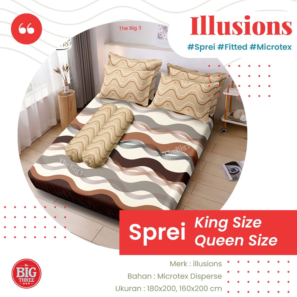 Sprei ILLUSIONS 180x200 / 160x200 Ayla Billy Bohemi Alina Arima Fuji Glenn Ghina Yori Ralia Sena Javana Jessy Juno Marcel Lexxy Livya Vena Yola Tiara Revina  - King 180 160 Queen SP illusion