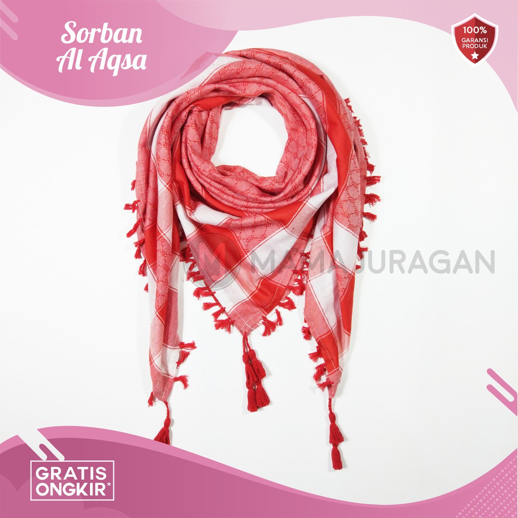 Sorban Shemagh Almas Arab Palestina Sorban Al Aqsa Premium Merah Putih