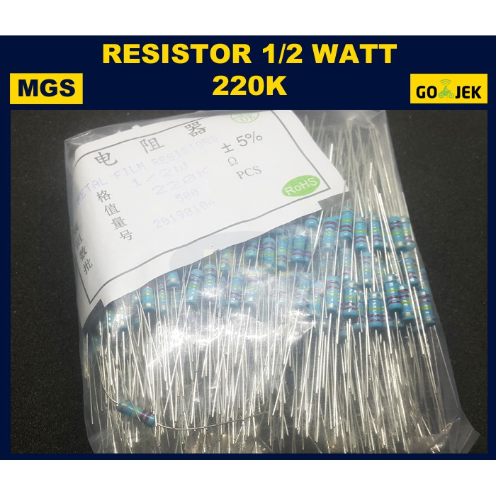 500Pcs Resistor 1/2W 220K