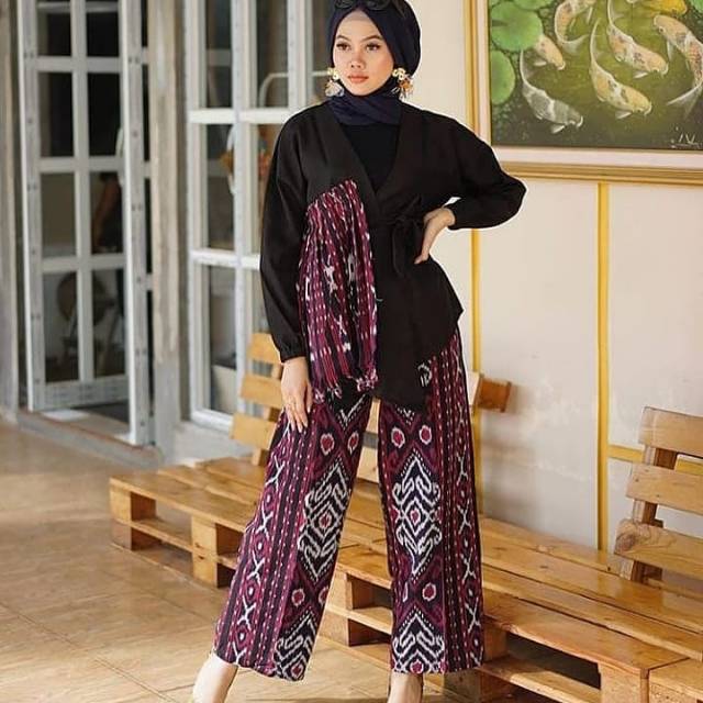 Setelan Kamilla Etnik | setelan baju tenun | blouse tenun | kulot tenun troso | one set tenun troso 
