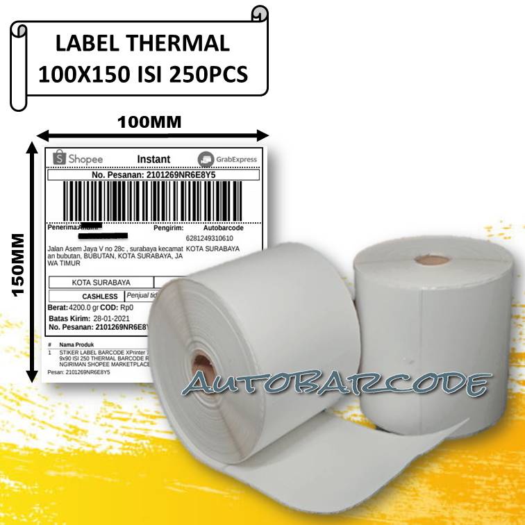 Label Thermal 100X150 isi 250 Stiker Resi Pengiriman Marketplace Toko Sticker GAP 1Line 420 422 9220