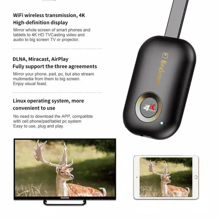 Anycast Wireless Hdmi Dongle 5G+2.4G MiraScreen G9 Plus 4K Dual Band