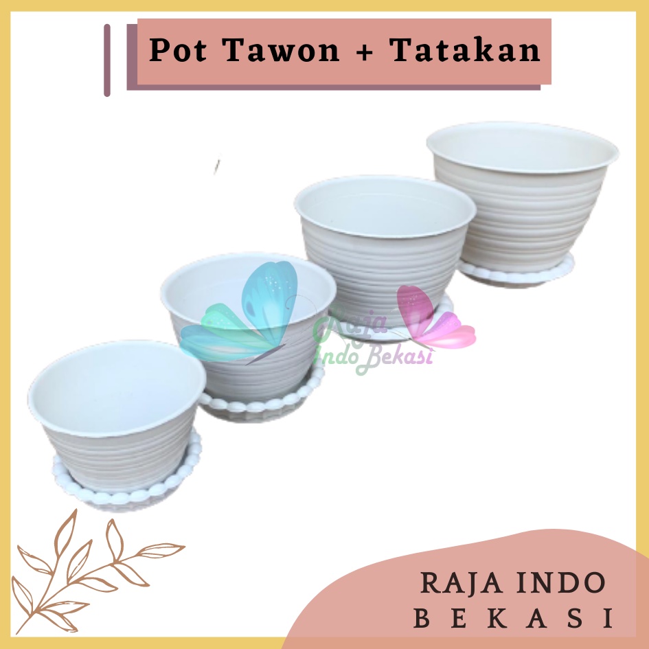 Pot Tawon 10 12 15 18 + Tatakan Putih-MDN Pot Bunga + Tatakan satu set dengan tatakan pot tawon putih pot tanaman hias bonsai kaktus Pot Bunga Murah Ukuran 15 18 21 24 27 cm