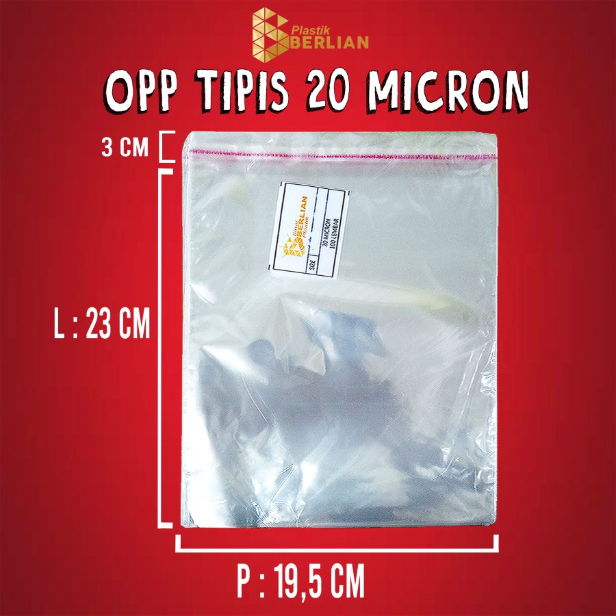 

19,5 x 23 cm Plastik OPP TIPIS (100 lbr) lem/seal