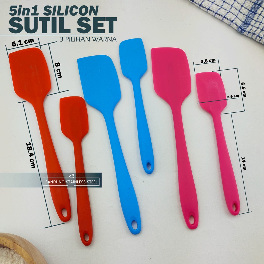 silikon set 5 pcs Kitchen Silicone Pastry 5in1 spatula kuas baking utensil alat masak