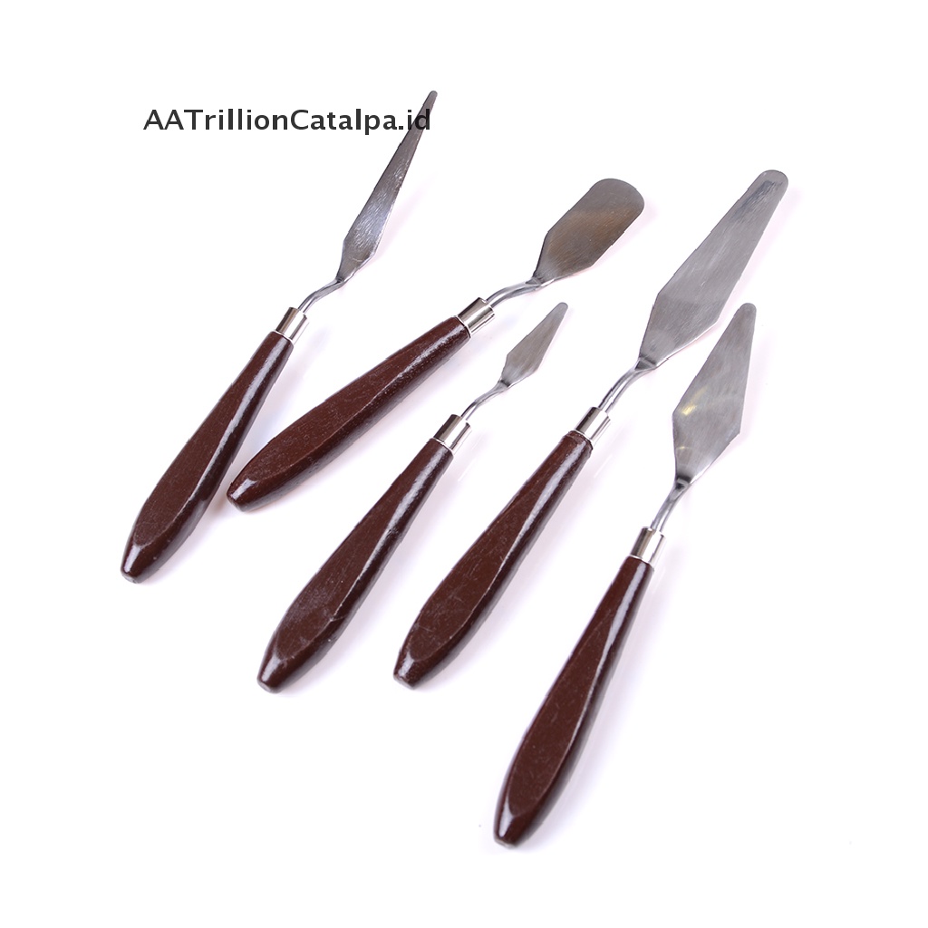 (AATrillionCatalpa) 5pcs / Set Spatula + Scraper + Palet Stainless Steel Untuk Melukis