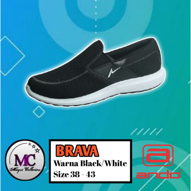 SEPATU ANDO BRAVA - SLIP ON ANDO COWOK - SLIP ON BLACK WHITE PRIA