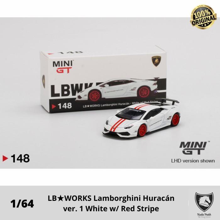Minigt Lbworks Lamborghini Huracan Lbwk White W/ Red Stripe Mini Gt By Eastern