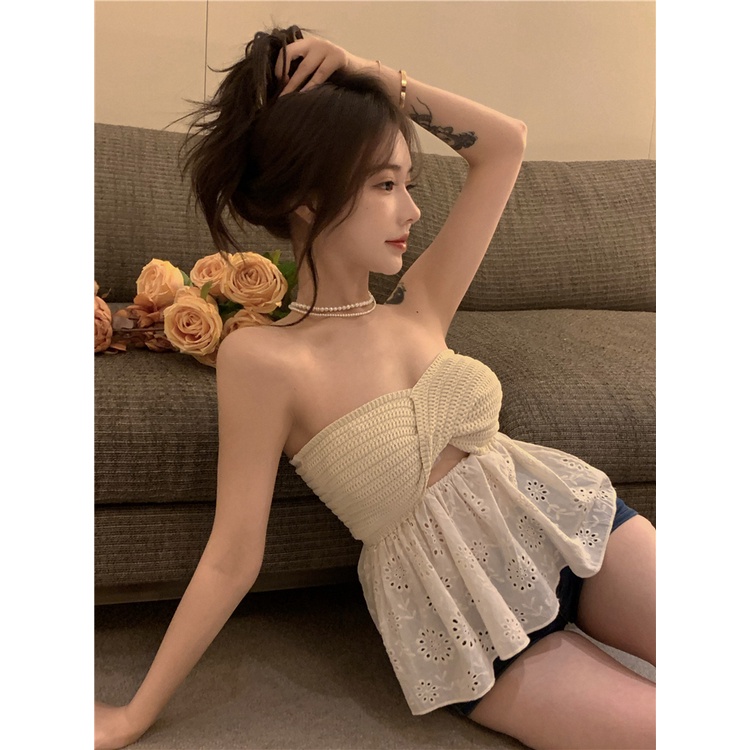 Renda tube top rompi wanita musim panas desain rasa niche sweet babes sexy strapless outer wear inne