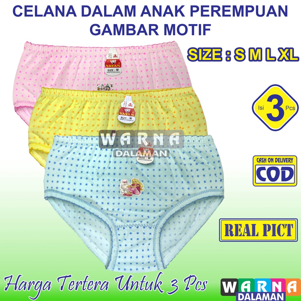 3 Pcs Celana Dalam Anak Perempuan Gambar Motif Kancut Cewek Multiwarna | WARNA DALAMAN