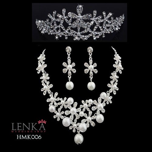 Paket Mahkota Kalung Anting Pengantin Aksesoris Wedding Modern Lenka - HMK006