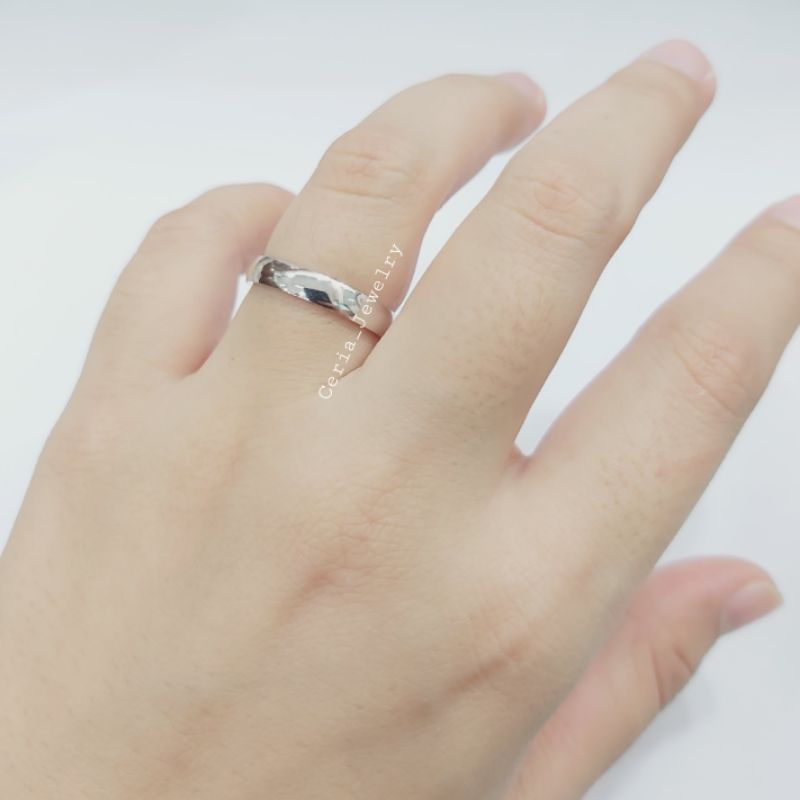 Cincin Perak Pria Wanita Silver Asli 925 Lapis Emas Putih Motif Ring Polos _  Perhiasan Perak