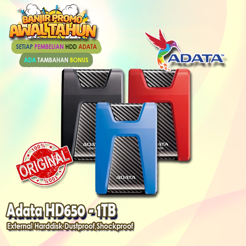 Hardisk Eksternal HD650 Antishock Adata Waterproof USB 3.0 2.5&quot;