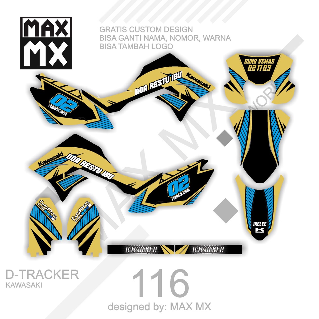 DECAL STIKER MOTOR D,TRACKER MOTIF COKLAT BIRU SIMPLE