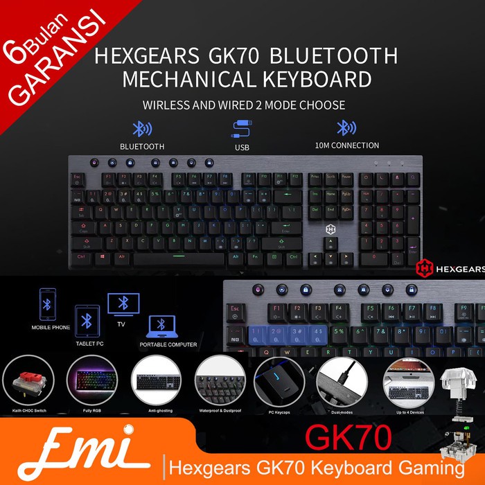 Hexgears GK70 Venture Low Profile Bluetooth Mechanical Geming Keyboard