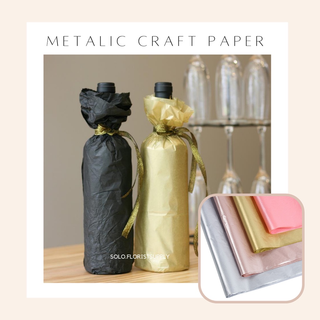 WRAPPING FLOWER PLAIN METALIC PAPER TISSUE KERTAS MENGKILAP EMAS SILVER ROSEGOLD CRAFT PAPER NATAL K