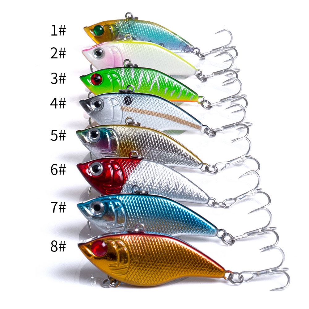 HENGJIA 8PCS 3D Eyes Hard Vib Blade Lure 5cm 15g Casting Sinking Vibration Bait Artificial Rattle Vibe for Bass Pike Perch Fishing