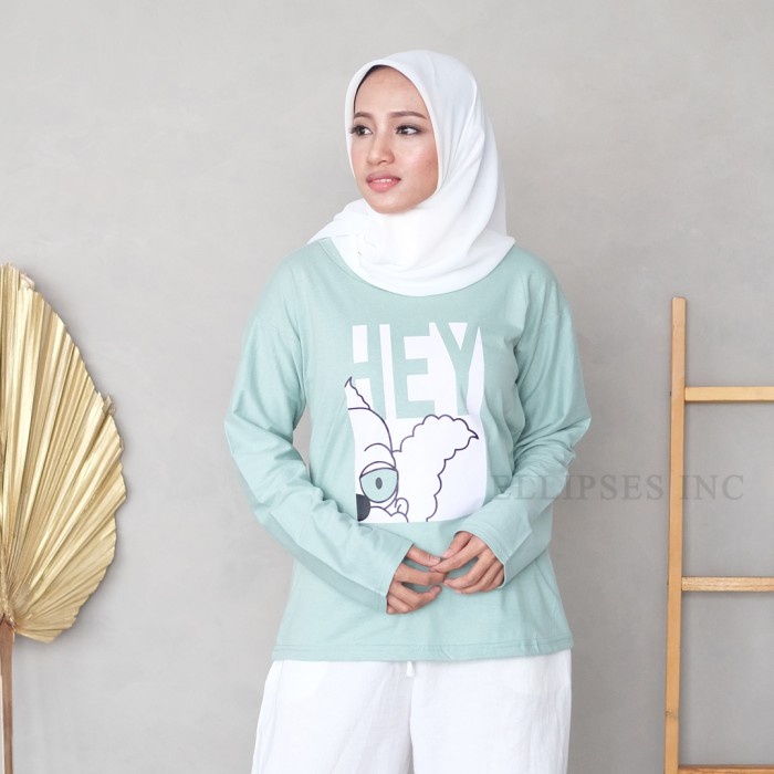 SYF ELLIPSESINC Kaos Oversize Wanita Lengan Panjang Sage X Army Green - SAGE GREEN, Hey KODE 14622