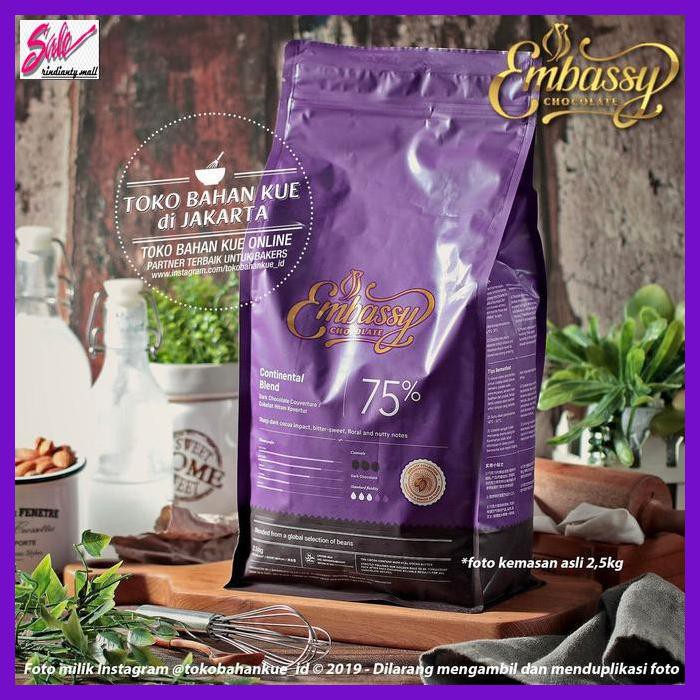 

SAKMACOKLAT- EMBASSY CHOCOLATE - CONTINENTAL 75% 100G DARK COUVERTURE COKELAT TULIP -MAKANAN-