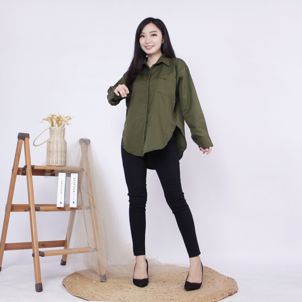 KEMEJA TUNIK POLOS TANGAN PANJANG ADA KANTONG BAHAN SHAKILA FASHION PREMIUM