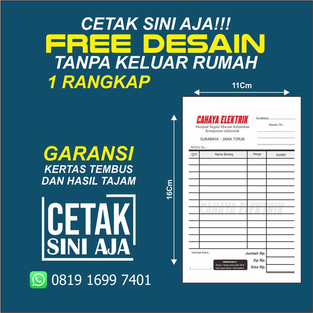 

NOTA CUSTOM 1RANGKAP 1/4 FOLIO 1 PLY CUSTOM
