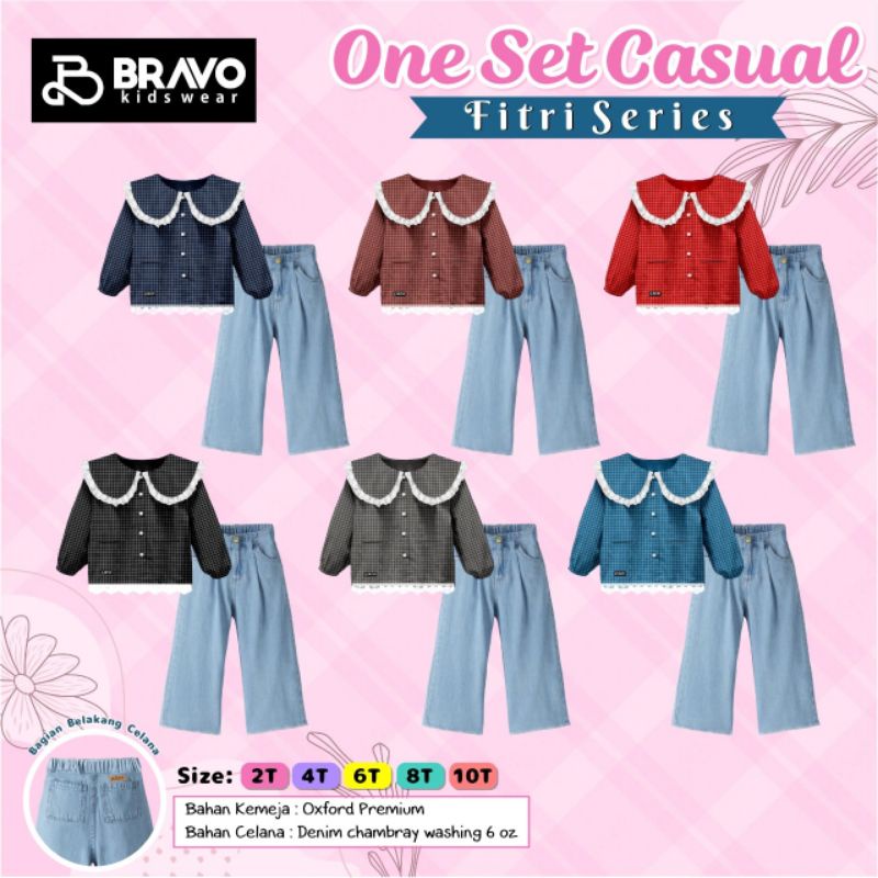 Afsheenastore One Set Casual Bravo / Setelan Anak Perempuan 2-10T