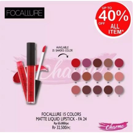 (READY &amp; ORI!) FOCALLURE 15 Colors Lip Matte Liquid Lipstick / Ultra Chic 15 Warna FA24