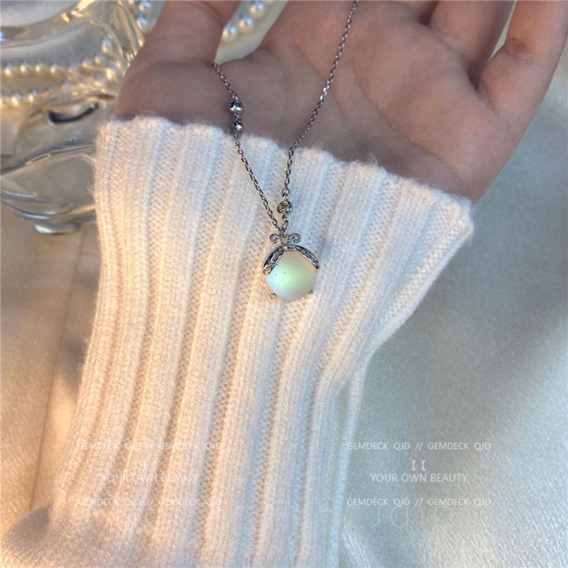 Kalung Rantai Klavikula Dengan Liontin Batu Bulan Gelombang Air Gaya Korea